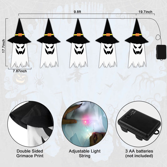 5-Piece Glowing Ghost & Witch-Hat Ornaments