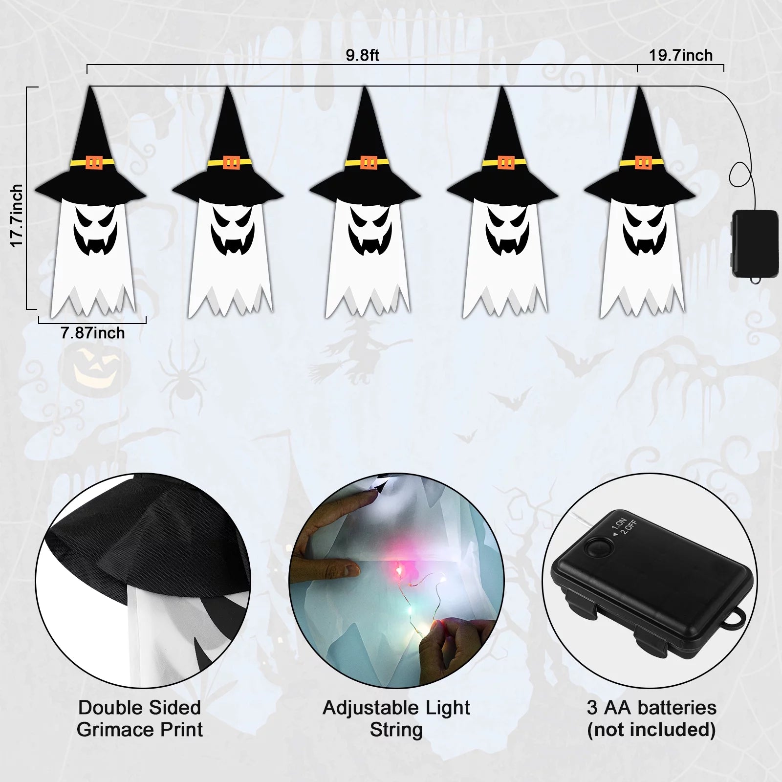 5-Piece Glowing Ghost & Witch-Hat Ornaments