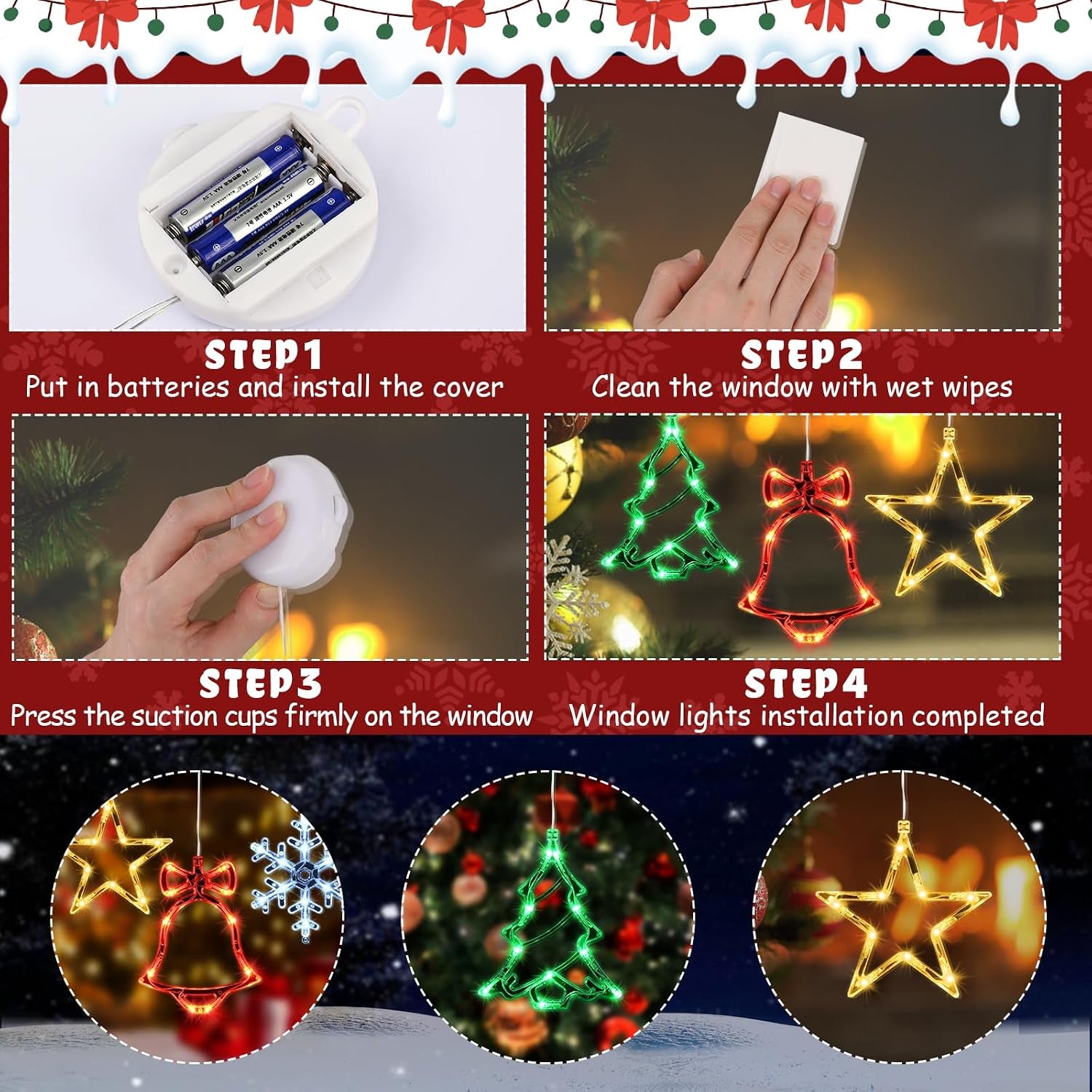 4-Piece Timer Christmas Window Light Set