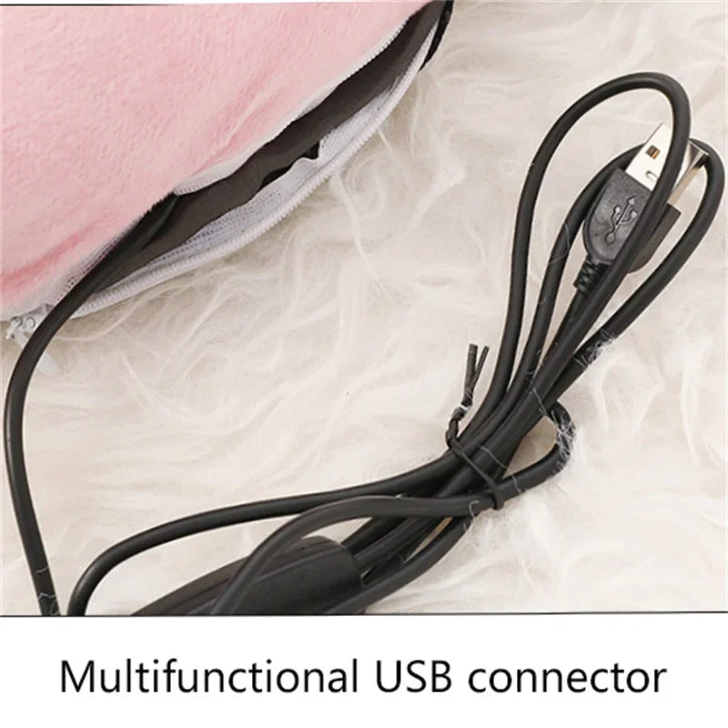 USB Electric Heater Foot Warmer Charging Power Fleece Cartoon Cat Warm Foot Cover Feet Heating Pads for Home Bedroom Sleeping
